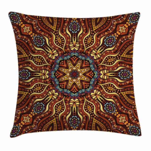 India Throw Pillow Cushion Cover, Ethnic Mosaic Like Kaleidoscope