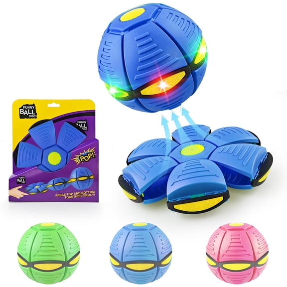 Flat Ball Disc Toy, 2-in-1 Transforming Bouncing Ball with Colorful LED Lights, Pop-Up Flying Disc for Indoor and Outdoor Games