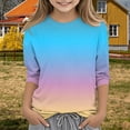 thumbnail image 2 of KAUOD 3/4 Length Sleeve T-Shirt for Girls Round Neck Casual Summer Tunic Tops Teens Basic Tees Embroidered Shirts Pleated Blouse, 2 of 5