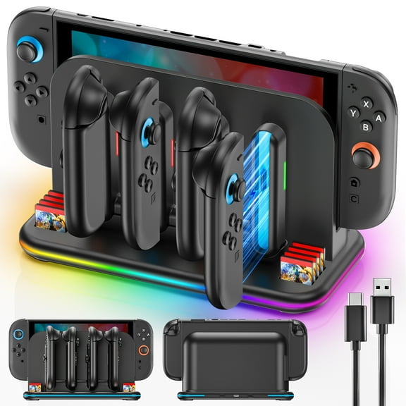 Charging dock storage base for Switch 2 Joy Con controller, multifunctional charging dock storage rack manager with USB charging cable, capable of charging 2 pairs of Joy Con 2 at the same time