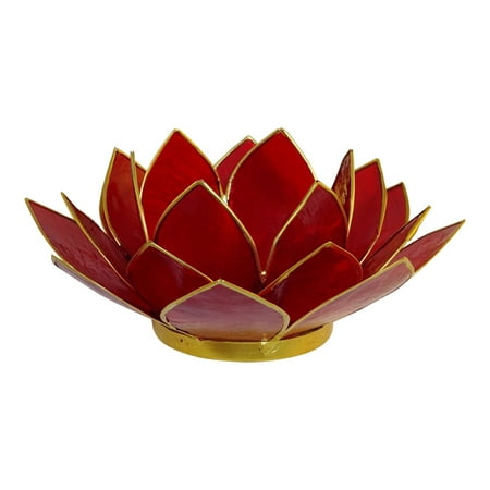 Decorated Candle Holders The Crabby Nook Lotus Tea Light Candle Holder, Capes Shell Decorating Accent Home Decor Gift Ideas, Cherry Red ()