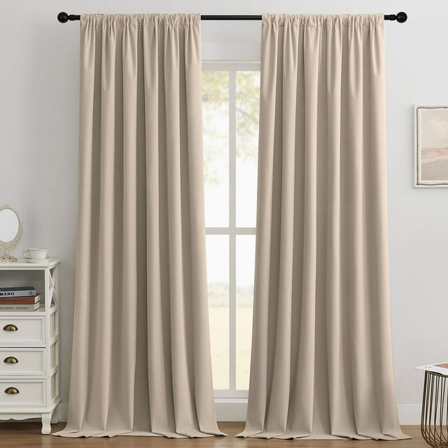 Cortinas Joydeco de terciopelo beige térmico opacas 132 x 213 cm, 2 paneles