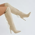 thumbnail image 3 of FSJ Women Simple Lace Up Over the Knee Boots Stiletto High Heel Pointed Closed Toe Sexy Party Dress Long Boots Shoes Size 4 Cream, 3 of 4