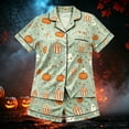 thumbnail image 2 of CAIVO Kids Halloween Girls Autumn 2 Piece Pajama Sets Short Sleeve Lapel Button Down Shirts Tops With Shorts Casual Home Wear Nightwear, 2 of 3