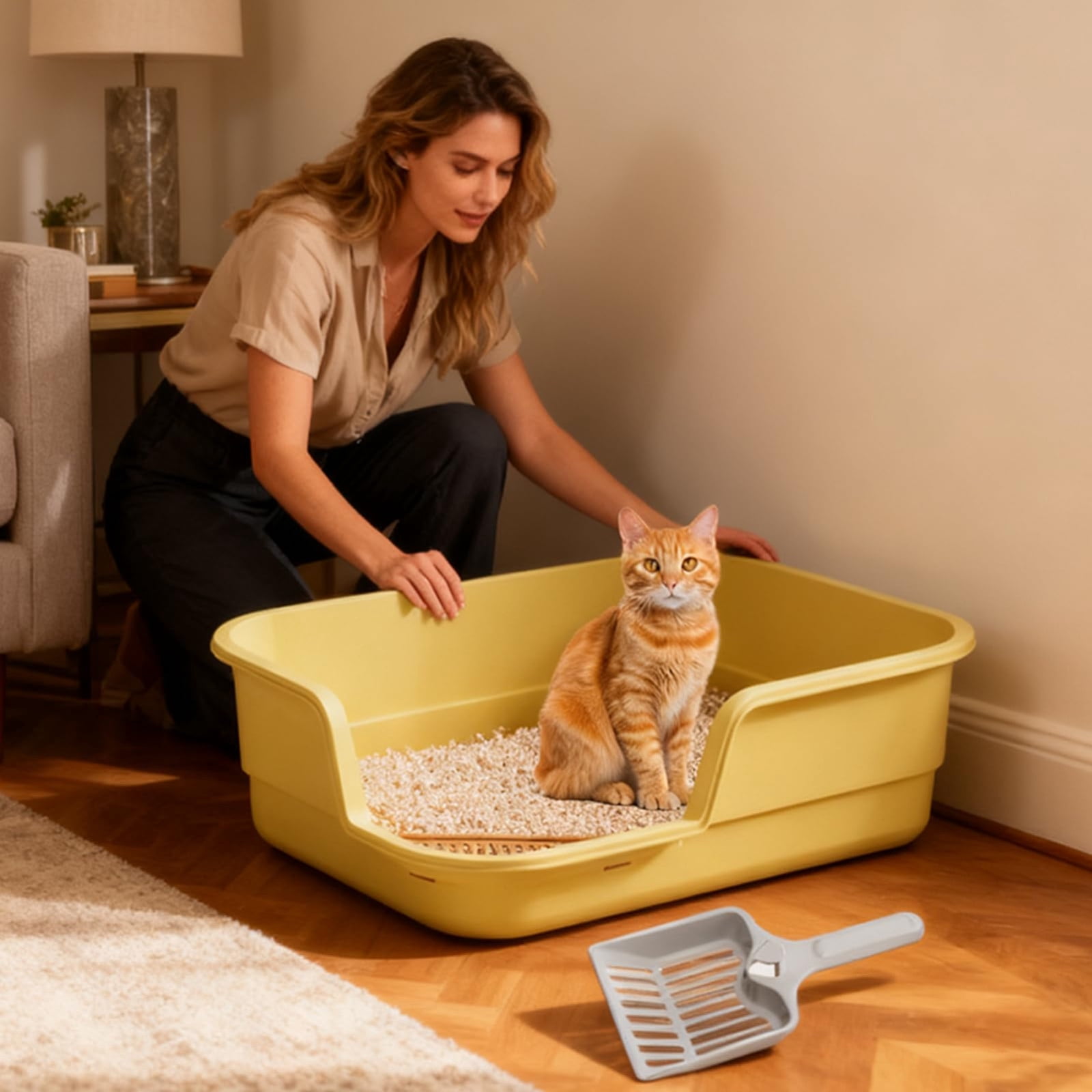 Extra Large Semi Enclosed Cat Litter Box High Sides Low Entry Open Top Kitty Toilet Splash Control for Senior Cats Kittens Multi Cat Home Apartment Senior Cats Multi Cat Clean Home Litter Control
