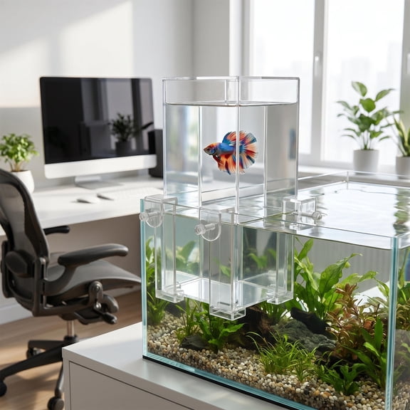 Mobestech Transparent Betta Fish Elevator Tank with Vacuum Mount for Water Replenishing Aquarium