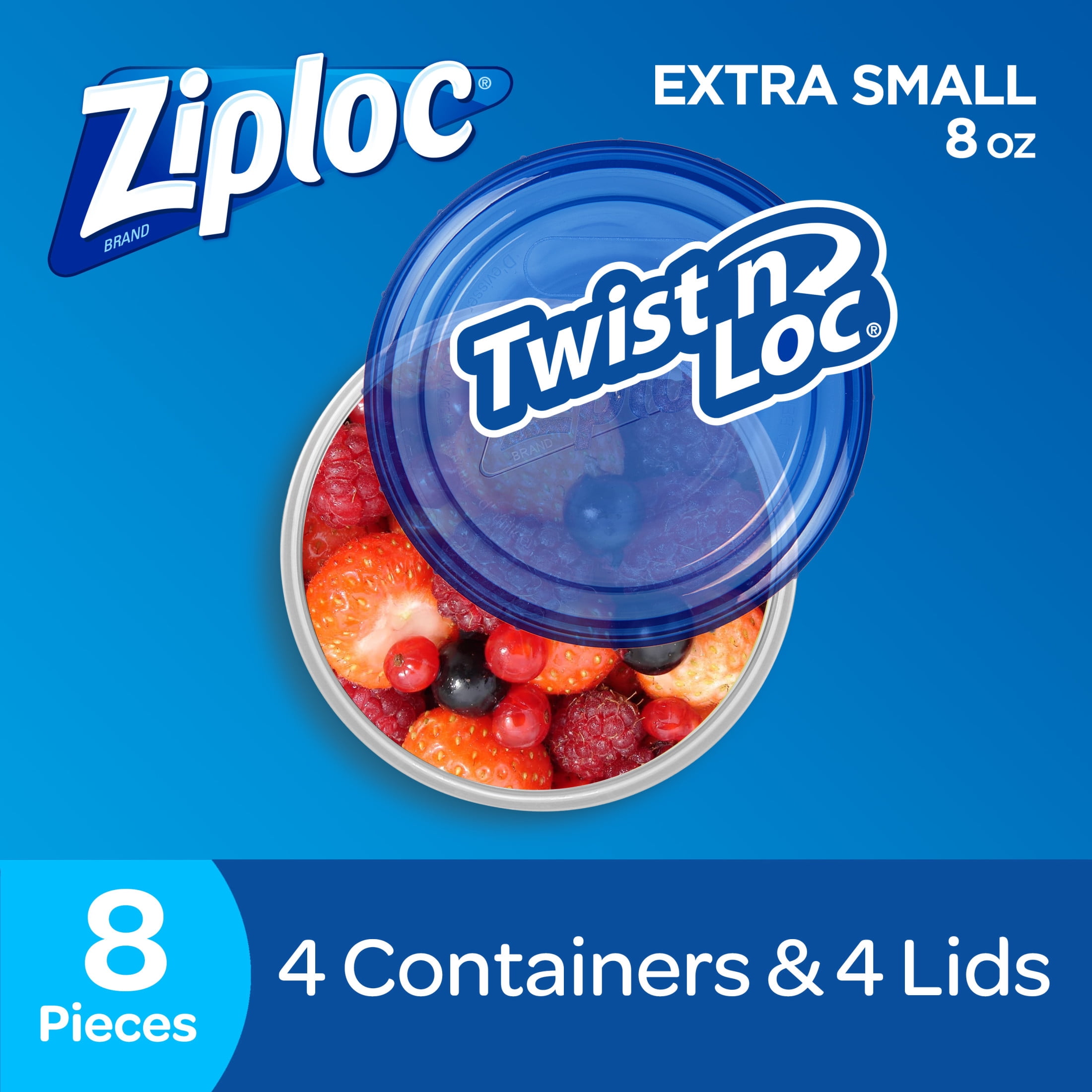 Ziploc Twist N Loc Food Storage Meal Prep Containers Reusable, Dishwasher Safe, Extra Small 8oz Round, 4 Count