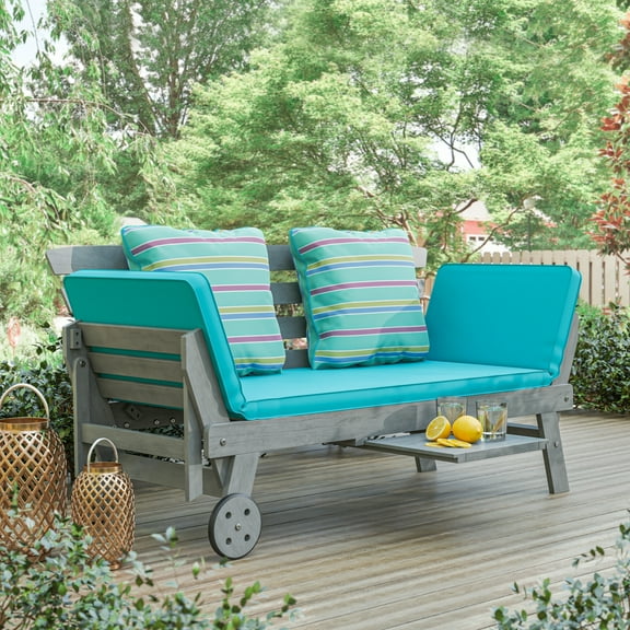 Greemotion Maui Expandable Outdoor Patio Daybed in Gray Acacia Wood
