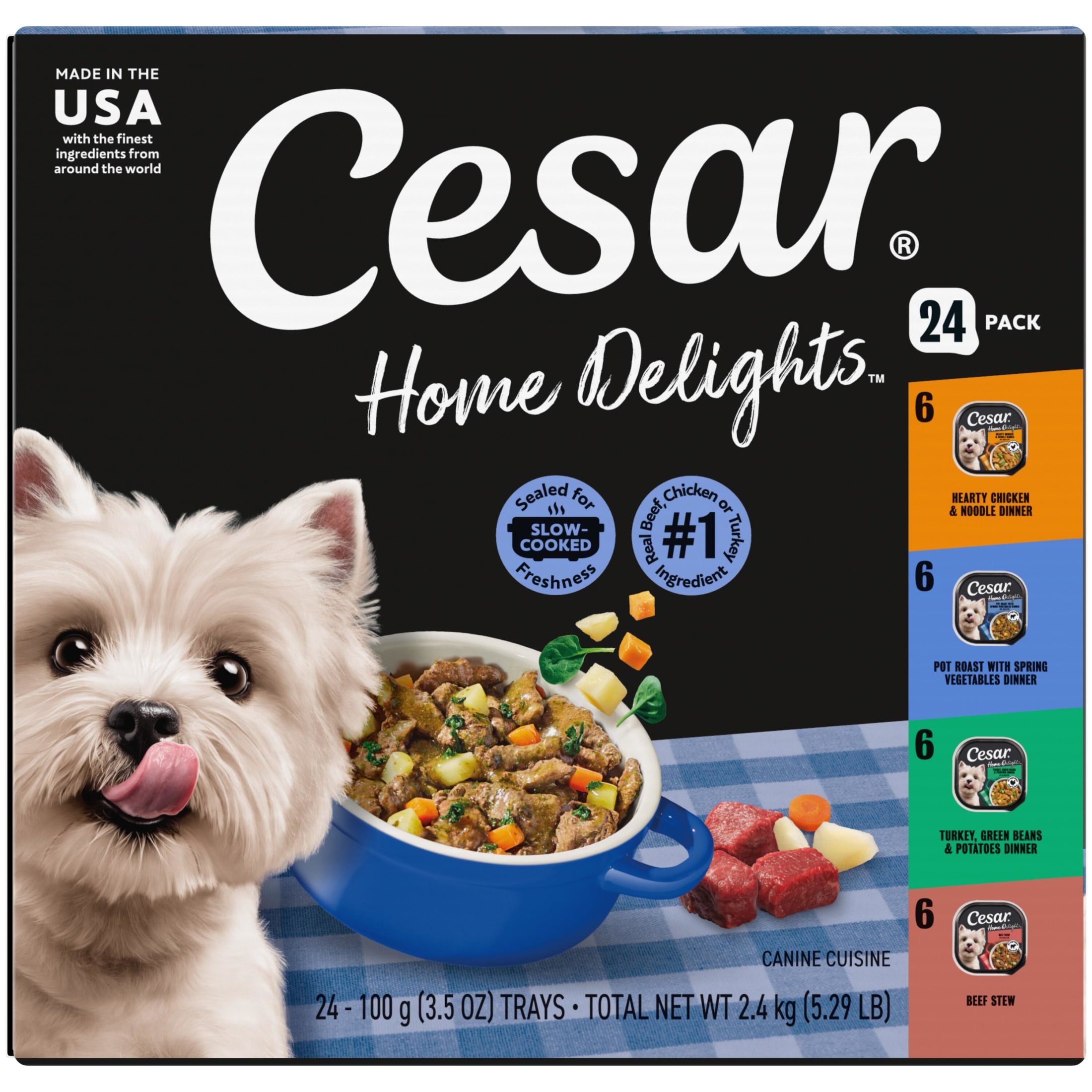 Cesar Home Delights Meat And Poultry Flavors Soft Wet Dog Food Adult, 3.5 Oz Trays, 24 Count