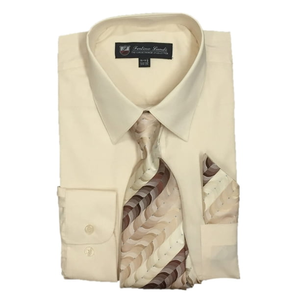 Fortino Landi Camisa de vestir de manga larga para hombre con corbata y pañuelo a juego Fortino Landi SG21B