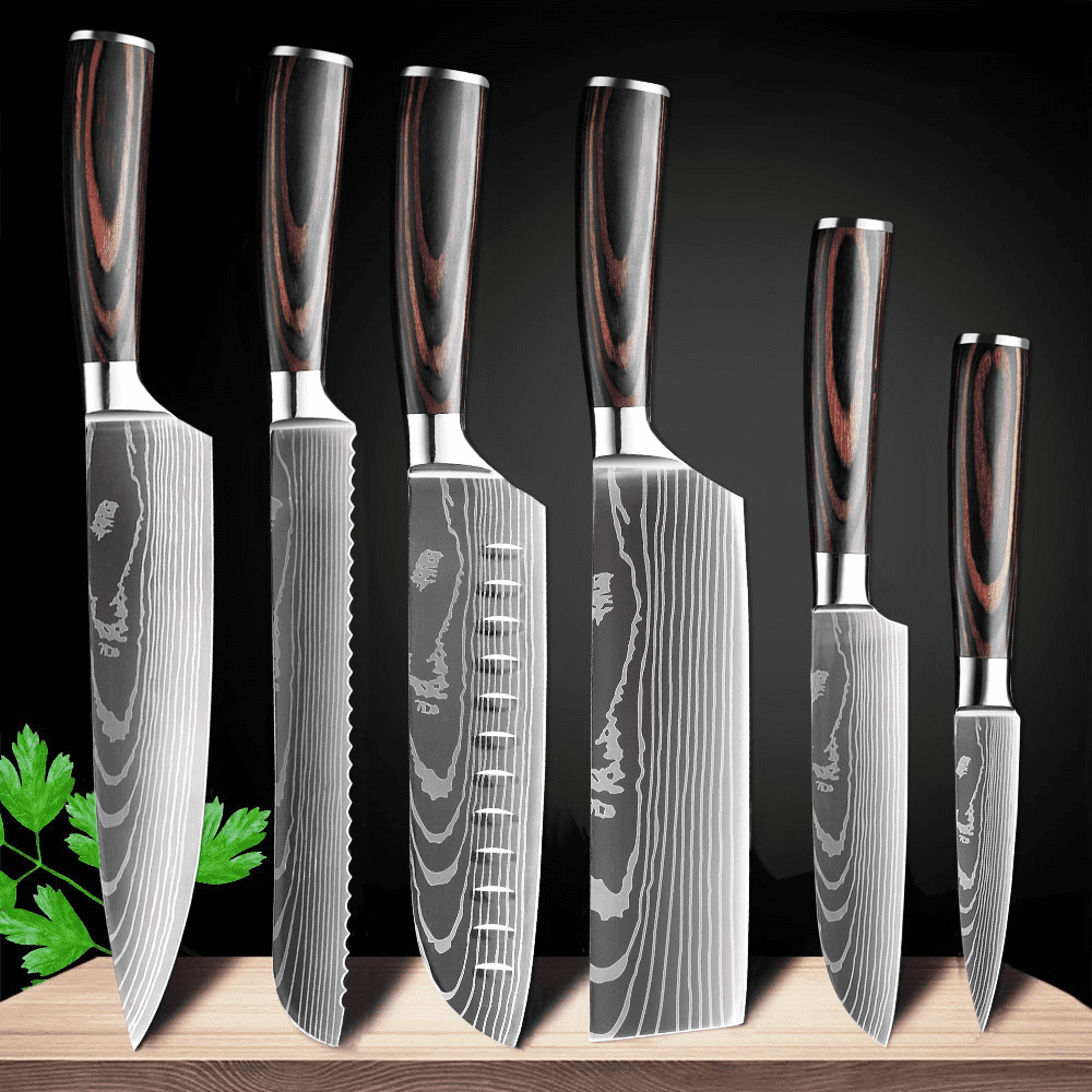 Mdhand Knife Sets for Kitchen with Block, 6 Pieces German Ultra Sharp Stainless Steel Kitchen Knife Block Sets with Sheaths,with Ergonomic Handle