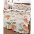 thumbnail image 3 of Quilts Twin Size Bedding Set, Peach Lightweight Quilted Comforter, Spring Floral Green Leaf Botanical Pink Fruit Rustic Soft Reversible Bedspread Coverlet with Pillow Covers for All Season, 68" x 86", 3 of 7