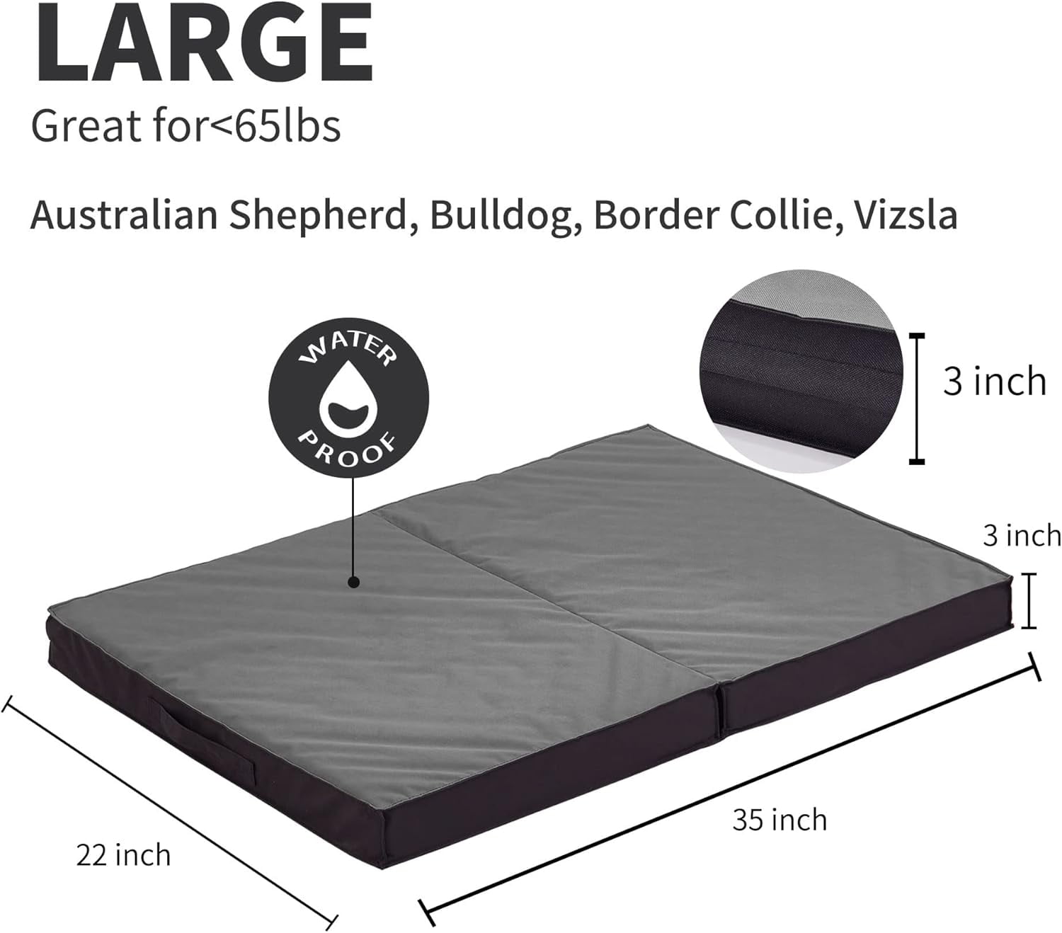 Waterproof Foldable Outdoor Dog Bed for Large Dogs, Orthopedic Portable All-Weather Bed with Washable Cover, 41 Inch for Indoor and Outside Use