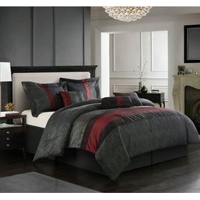 10 Piece Dawson Black And Red Comforter Set Walmart Com