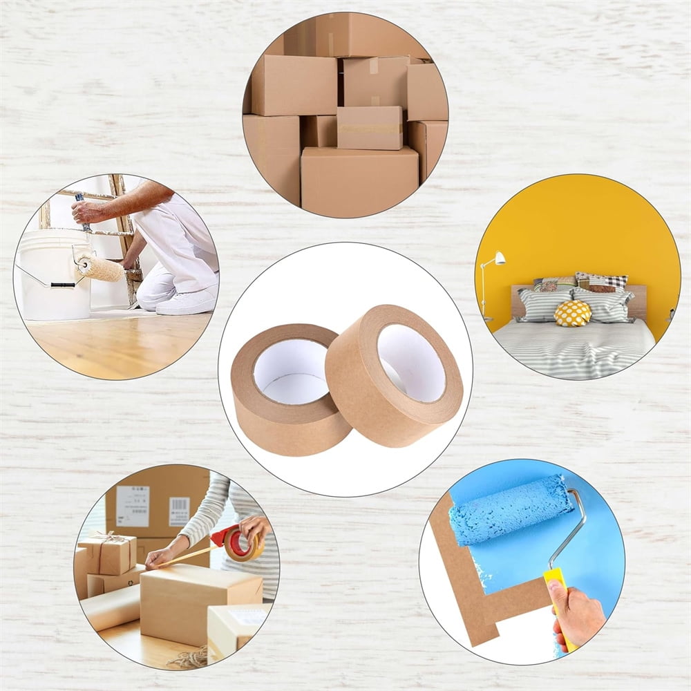 Triani 5 Rolls Self Adhesive Kraft Paper Tape 1.97 inch x 55 Yard Brown Shipping Tape Cardboard Tape for Heavy Duty Packing and Carton Sealing