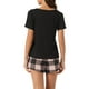 thumbnail image 3 of Conjunto de pijama de camiseta de manga corta de cuadros para mujer con pantalones cortos S Rosa, 3 of 5