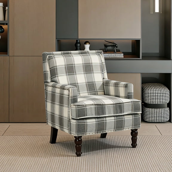 Vintage Grey Linen Accent Chair with Nailhead Trim | Upholstered Armchair for Living Room, Bedroom, Traditional Style Seating