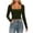 *Army Green, variant on Women's Square Neck Ribbed Knit Crop Tops, Slim Fit Long Sleeve Solid Basic Y2K Tees ,L