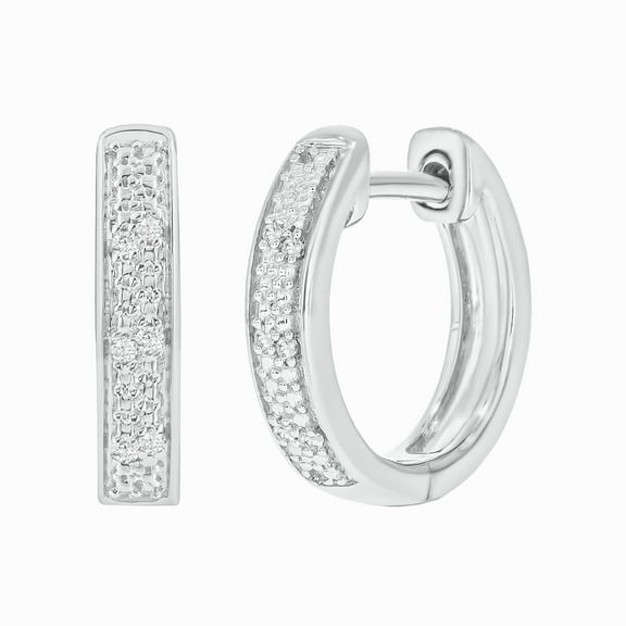 Sterling Silver Diamond Hoop Earring 1/20 Ct, 925 . Dimand Hoop Earrings for Women, Silver Hoop Earrings