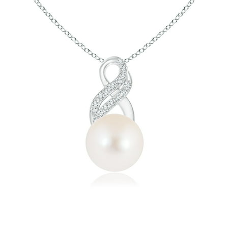 Freshwater Pearl Swirl Drop - Mother's Day Jewelry - Freshwater Cultured Pearl Drop Pendant with Infinity Swirl in 14K White Gold (8mm Freshwater Cultured Pearl) - SP0948FWPRD-WG-AAA-8