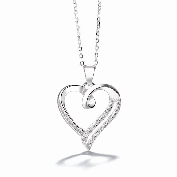 Heart-Shaped Sterling Silver Pendant Necklace for Women / Simulated Diamonds / Double Heart / Gift for Her