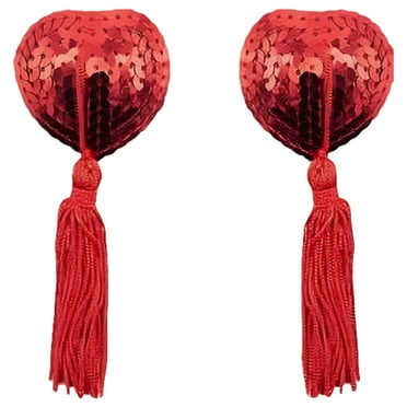 Neva Nude Burlesque - Sequin Tassel Pasties Heart Shaped Nipple Covers Set Of 2