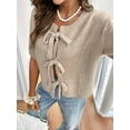 thumbnail image 5 of Women'S Tie Front-Bow Cardigan Sweaters Chunky Knit Short Sleeve Trendy Fall Winter Jacket Coats Khaki S, 5 of 8
