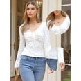 thumbnail image 2 of DARING DIVA Women's Jacquard Embroidery Long Sleeve Drawstring Blouse XL White, 2 of 6