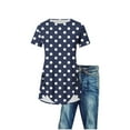 thumbnail image 4 of FRSASU Womens Summer Boho Tops Fashion Polka Dot Printed Short Sleeves Crewneck T-Shirt Front Curved Hem Flowy Tees Shirts Navy, 4 of 4