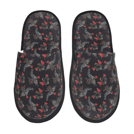 Balery Black Roosters Slient Indoor Furry Fleece Comfort House Shoes Soft Non-Slip Home Shoes Cotton slippers House Slippers-- Medium