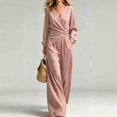thumbnail image 2 of JIAYUE Women's 2-Piece Set Solid Color V Neck Irregular Long Sleeved Tops With Wide Leg Pants Outfit for Daily Relax Wear, 2 of 4