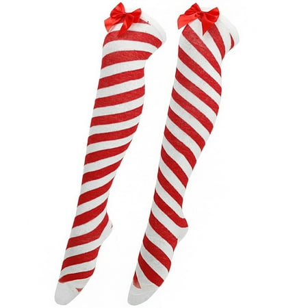 

Cptfadh Christmas Bow Thigh High Long Stockings Over Knee Socks Christmas Party Socks Knee High Long Striped Stocking Socks