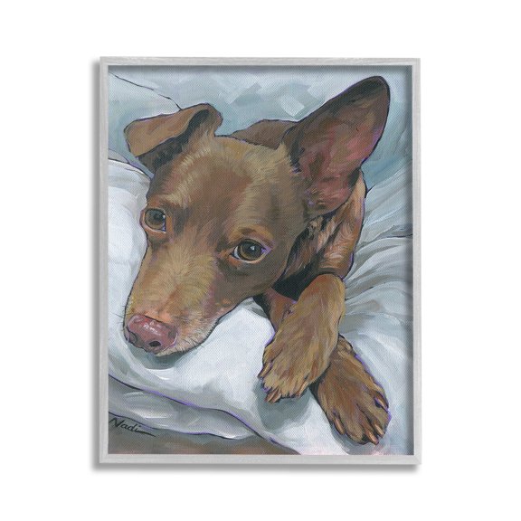 Stupell Industries Resting Dog Portrait Animals & Insects Painting Gray Framed Art Print Wall Art, 16 x 20
