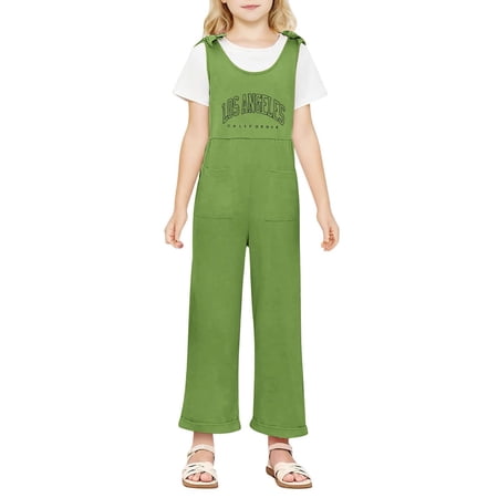 Bigetiay Teen Girls Jumpsuits Rompers Comfortable Letter Graphic Rompers with Pockets for Outdoor Activities Girls Overalls 13-14 Years