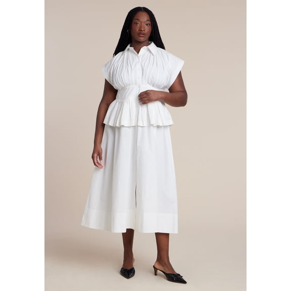 ELOQUII Women's Plus Size Peplum Poplin Shirt Dress