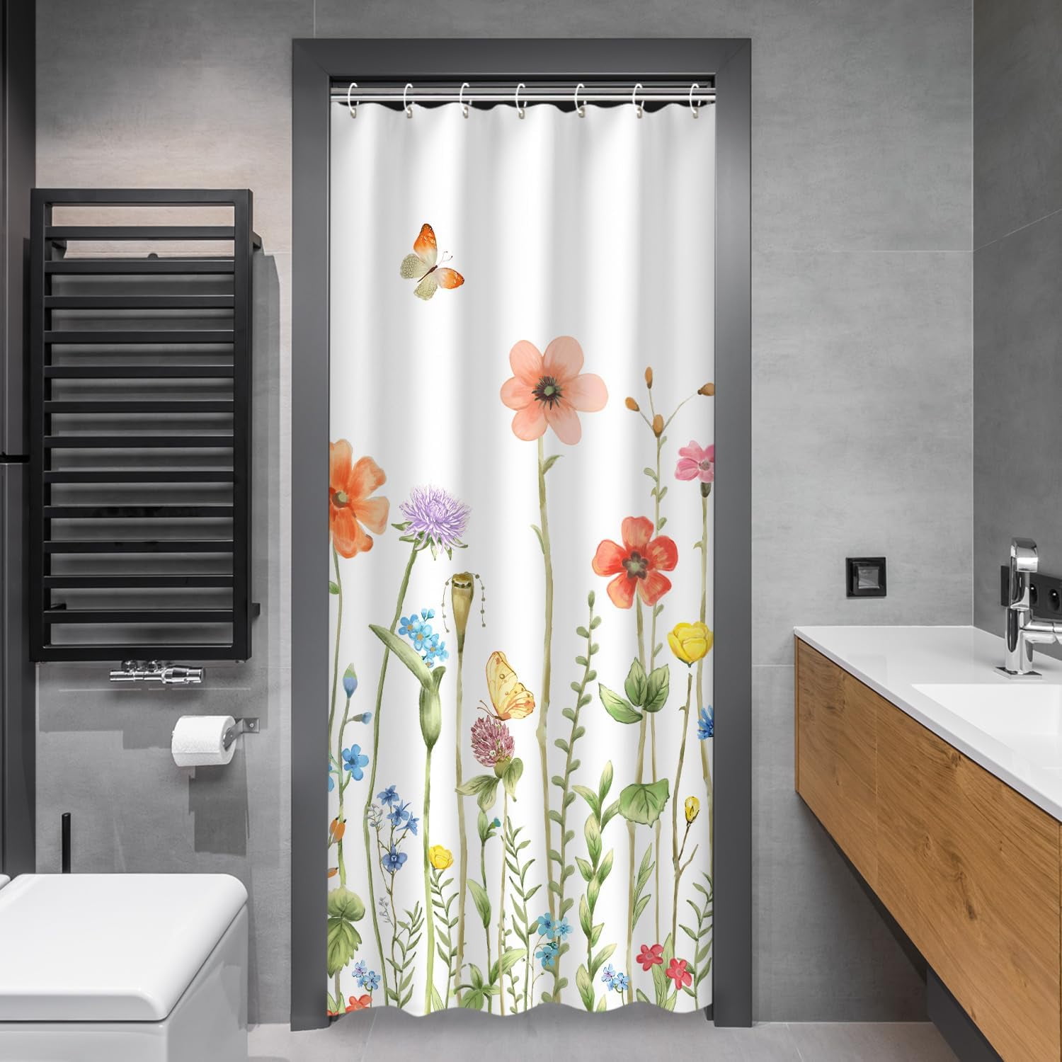 Stall Shower Curtain 36W x72H Inches Small Shower Curtain Floral Shower Curtains for Bathroom RV Narrow Flower Shower Curtains with 12 Hooks Short Half Shower Curtain Stall Size
