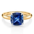 thumbnail image 2 of Gem Stone King 10K Yellow and White Gold Blue Created Sapphire Soitaire Engagement Ring for Women (2.50 Cttw, Cushion 8MM, Gemstone September Birthstone, Available in Size 5, 6, 7, 8, 9), 2 of 4