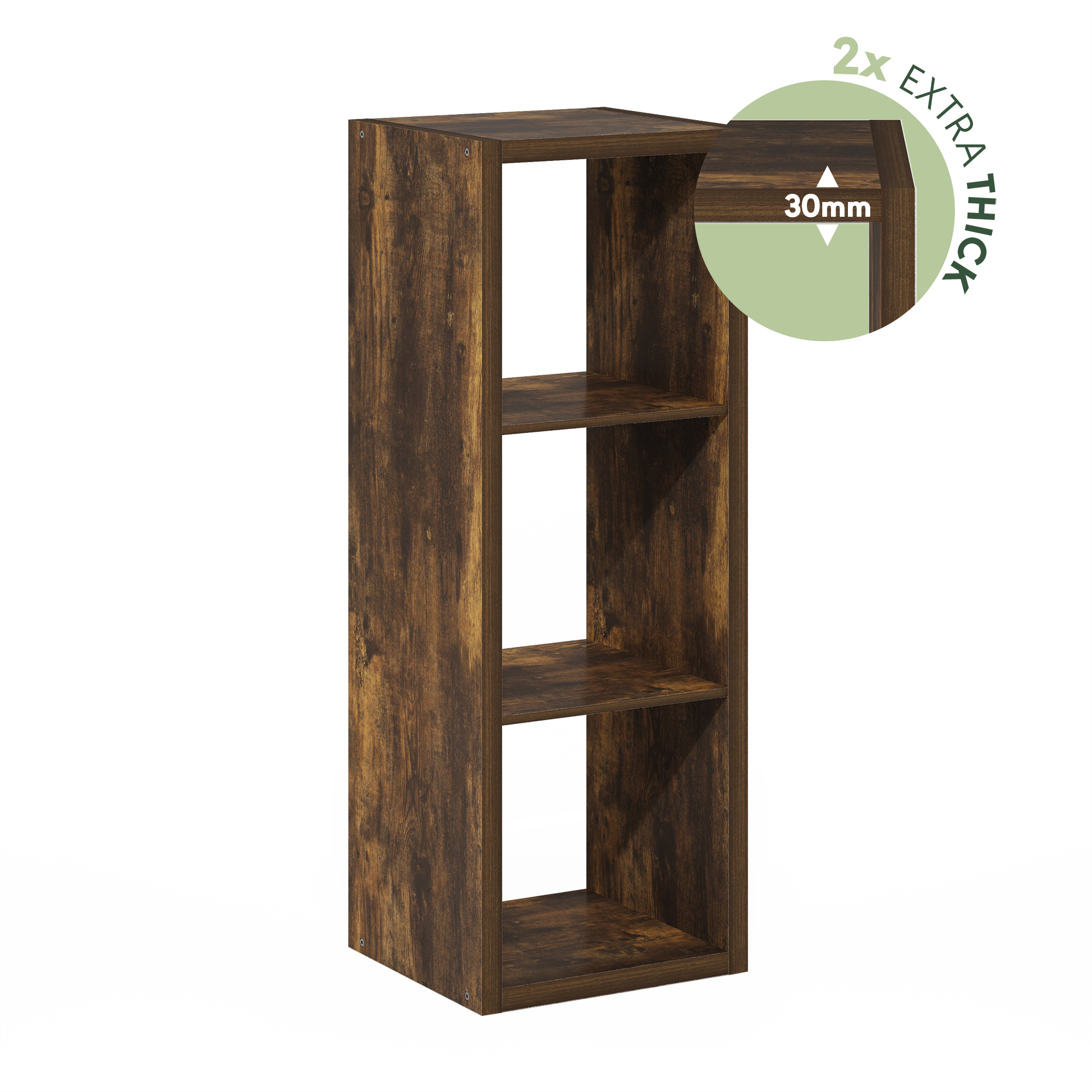 Furinno CUBICLE Book Shelf, 3-Cube Thick Frame Bookshelf, Horizontally & Vertically Reversible Bookcase with Open Back, 14.6 x 15.9 x 44, for Living Room, Bedroom, Home Office, Amber PINE