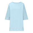 thumbnail image 5 of Casual Cotton Linen Tshirts Shirts for Women Hollow Out Crochet Lace Trim 3/4 Sleeve Tops Spring Summer Loose T Shirts, 5 of 6