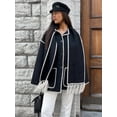 thumbnail image 2 of HH TRAF Abrigo de invierno para mujer, abrigo de botonadura sencilla en contraste con bufanda con borlas, chaqueta holgada de manga larga, tops casuales elegantes, 2 of 5