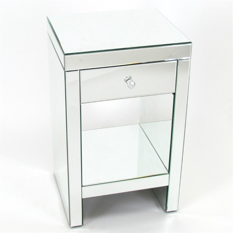 3 Drawer Mirrored Nightstand Accent Table Chest Dresser Storage Silver Glass