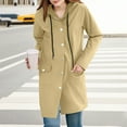thumbnail image 4 of YDFCWXW Raincoats For Women Waterproof Button Down Long Hooded Trench Coats With Pockets Fashion Hiking Travel Windbreaker Khaki, L, 4 of 7