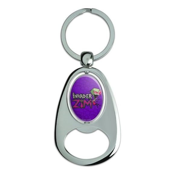 Invader Zim Keychain Chrome Metal Spinning Oval Bottle Opener