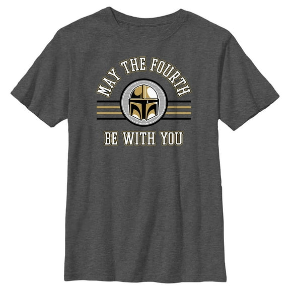 Boy's Star Wars: The Mandalorian May the Fourth Be With You Din Djarin Graphic Tee Charcoal Heather X Large