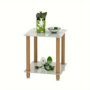 White+Oak Side Table, 2-Tier Space End Table, Modern Night Stand