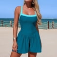 thumbnail image 4 of Xijirk One Piece Swimsuit Women,Color Swimwear Skirted Bottom with Side Pockets Bathing Suit Comfortable Flowy One Piece Swimsuit Practical Swimwear for Beach Pool,Swimsuit for Women,XL,Blue, 4 of 7