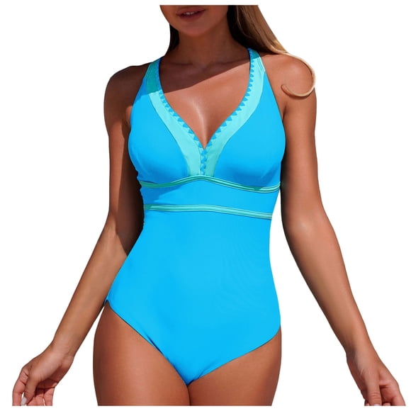 WUANDIXFA Womens Swimsuits One Piece Athletic Women Fashion Swim Dress Ladies Bathing Suits Swimsuits Push Up Bathing Suit Sky Blue,XL