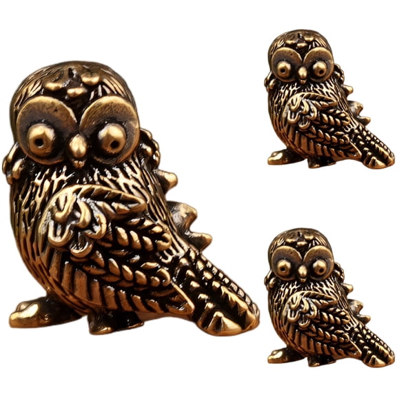 3 Pcs Brass Owl Figurines, Cute Detailed Vintage Desktop Decor Statues, Long-lasting Collectible Home Office Ornaments, 0.8 in x 0.9 in / 2.1 x 2.3 cm, Miniature Art Craft Gifts