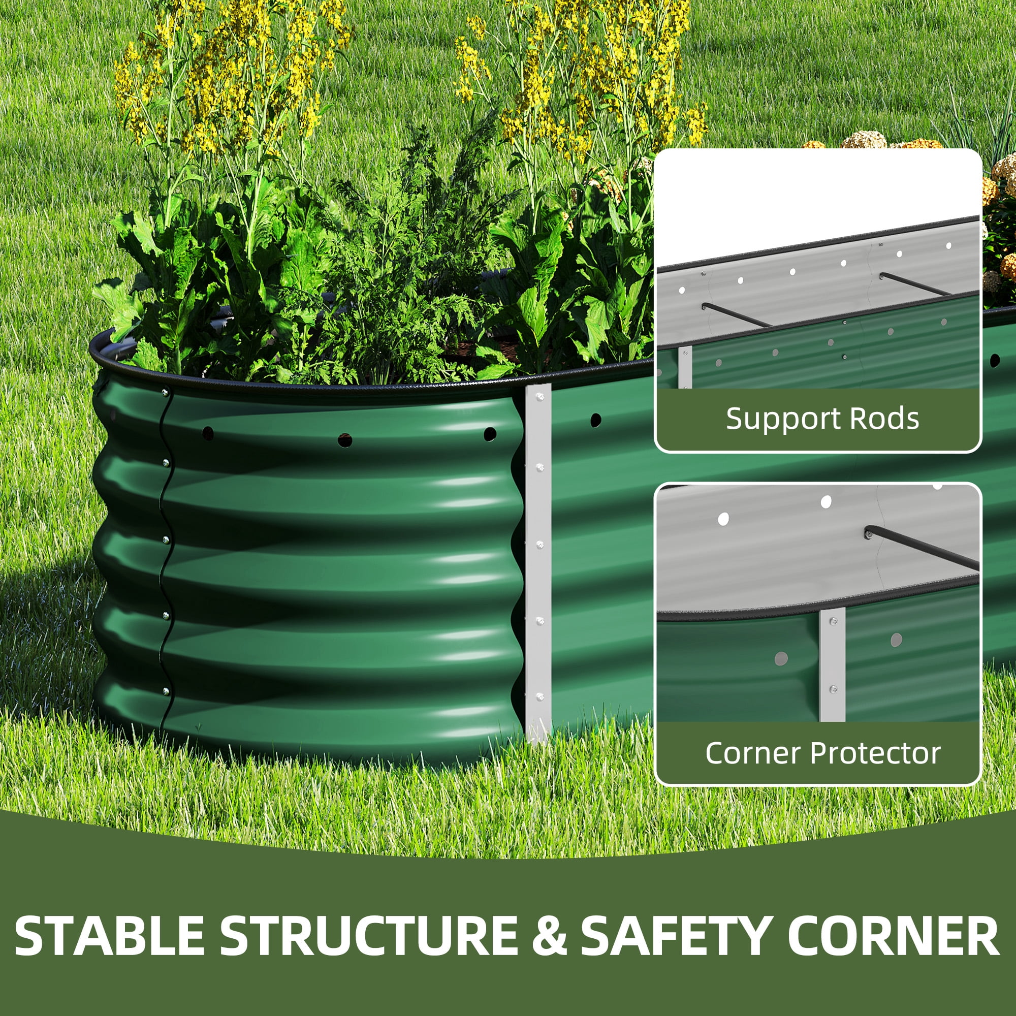 Uforic 17" Tall 9 in 1 Outdoor Raised Garden Bed Kits,8ft x 2ft Large Galvanized Metal Patio Planter Box with Safety Rubber & Gloves, for Vegetables Flowers,Green