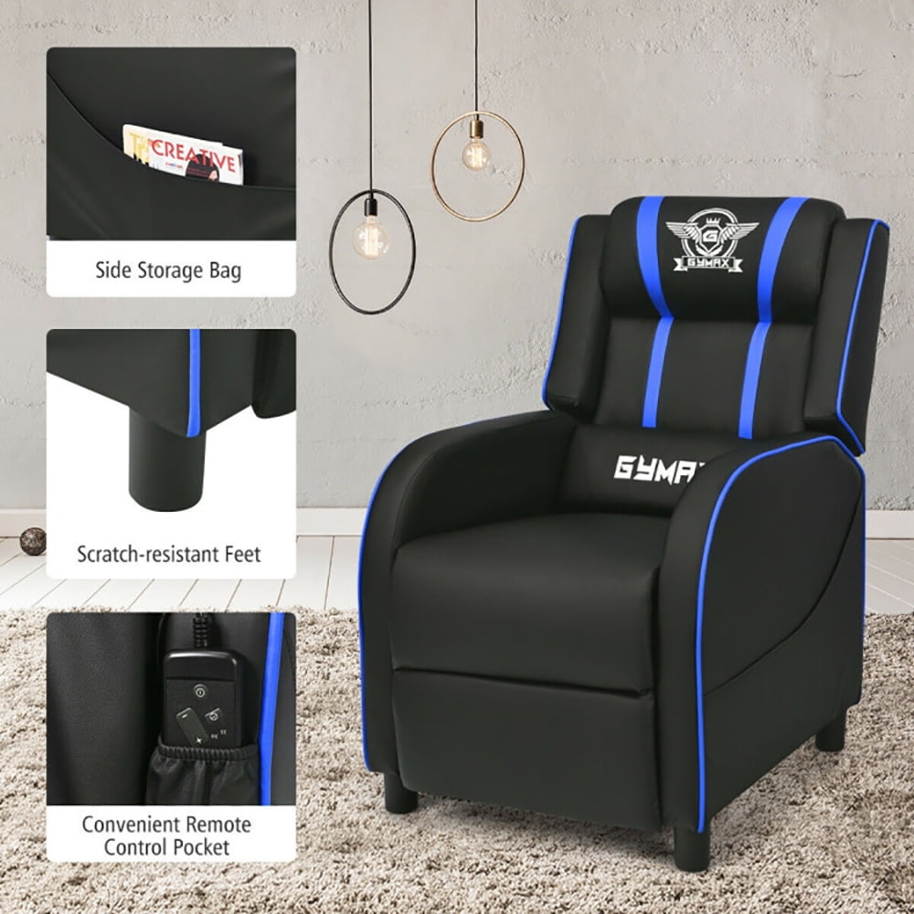 Finihen Massage Recliner Chair, Massage Racing Gaming Single Recliner Chair, for Gaming Room, Home Theater, Blue Finihen Massage Recliner Chair, Massage Racing Gaming Single Recliner Chair, for Gaming Room, Home Theater, Blue